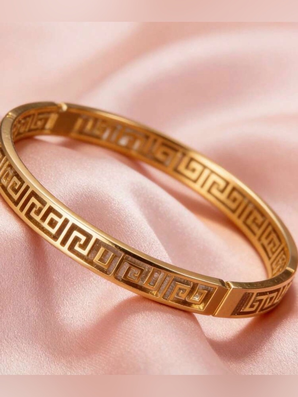 Gold Stainless Steel Greek Key Bangle Bracelet